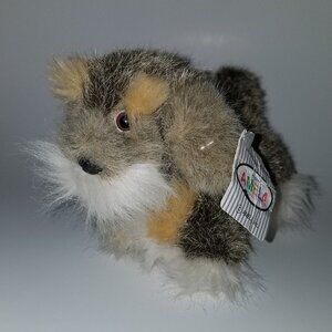 VTG Amela Dog Plush Stuffed Animal Toy Brown Tan White 5" Tall 7" Long